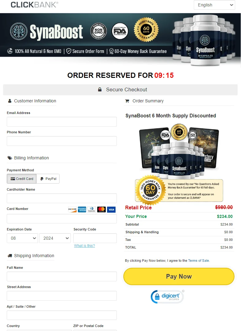 SynaBoost Checkout Page